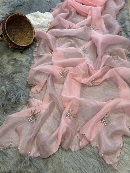 Peach Party Wear Khadi Organza Saree