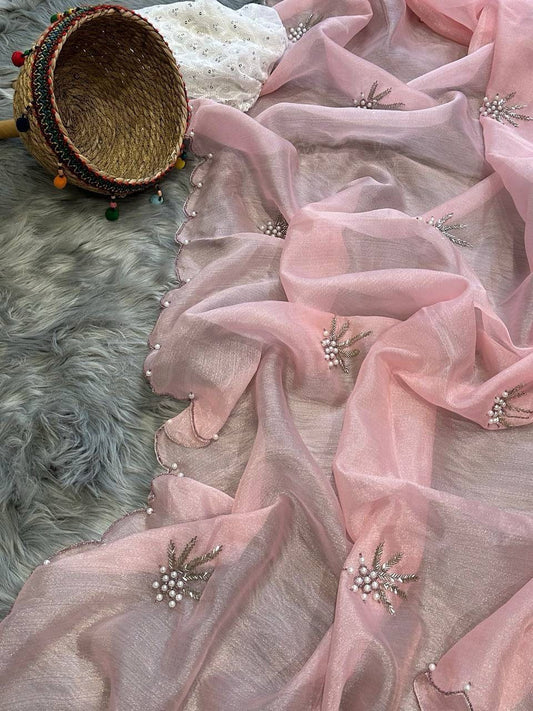 Peach Party Wear Khadi Organza Saree