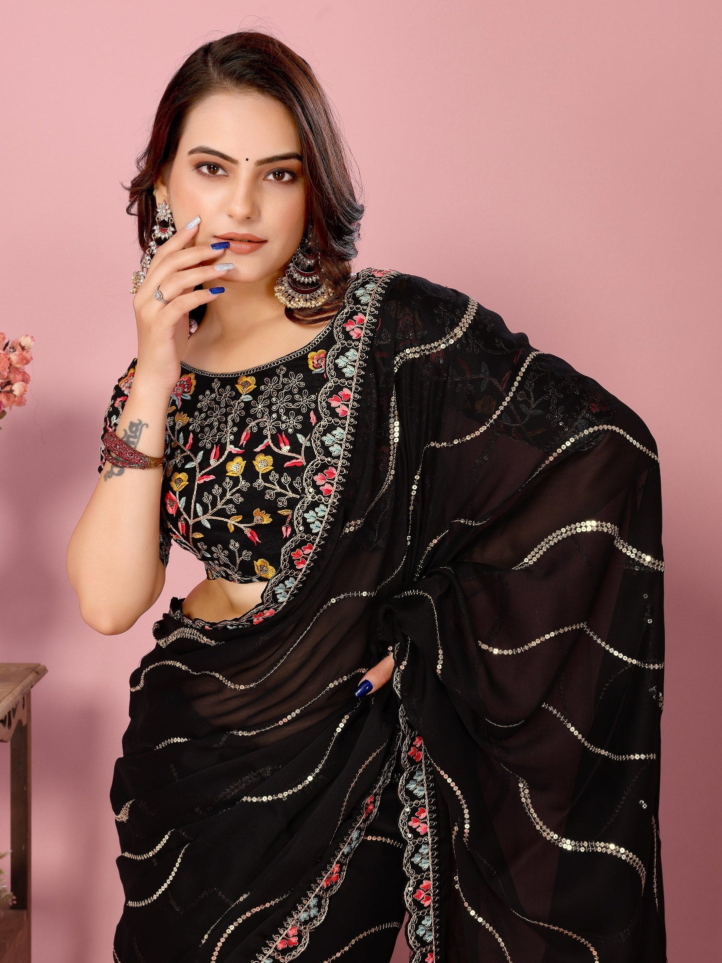 Black Party Wear Rangoli Silk Saree