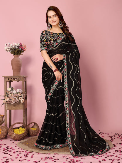 Black Party Wear Rangoli Silk Saree
