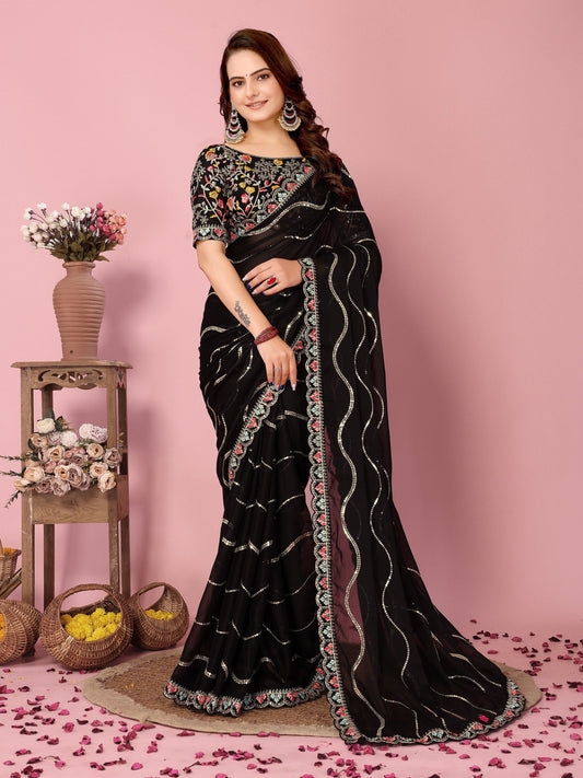 Black Party Wear Rangoli Silk Saree