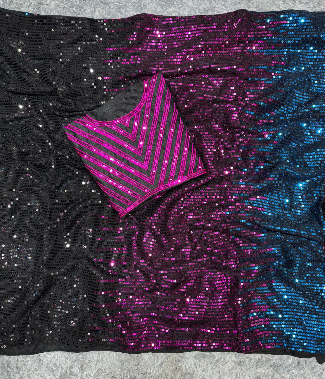 Party Wear Sequence Georgette Saree | Replica Design