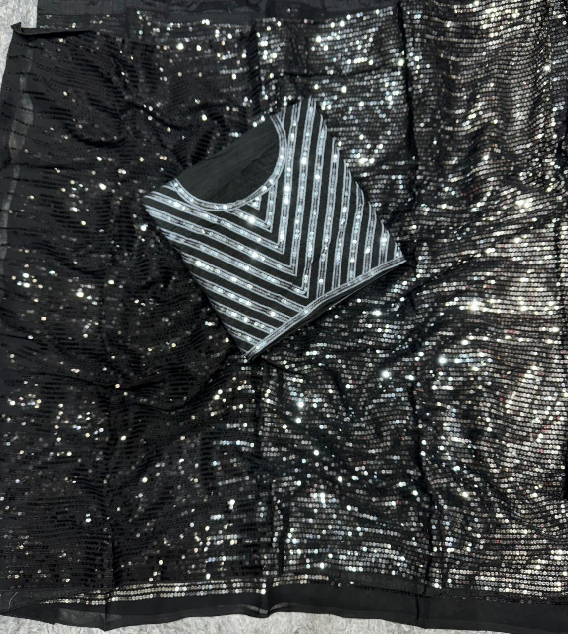 Party Wear Sequence Georgette Saree | Replica Design