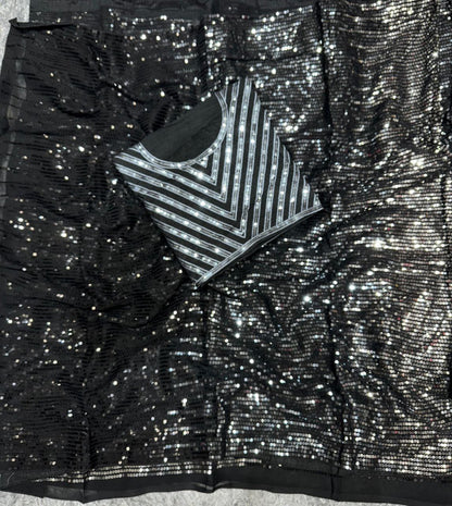 Party Wear Sequence Georgette Saree | Replica Design