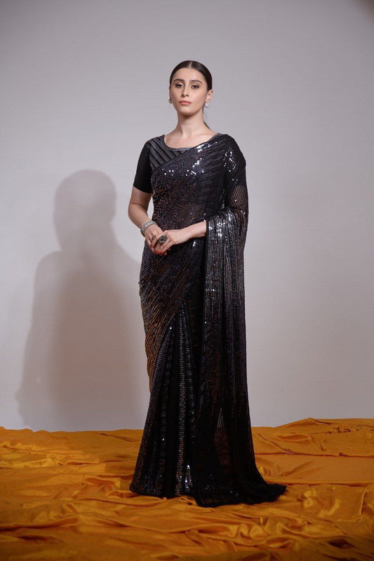 Party Wear Sequence Georgette Saree | Replica Design