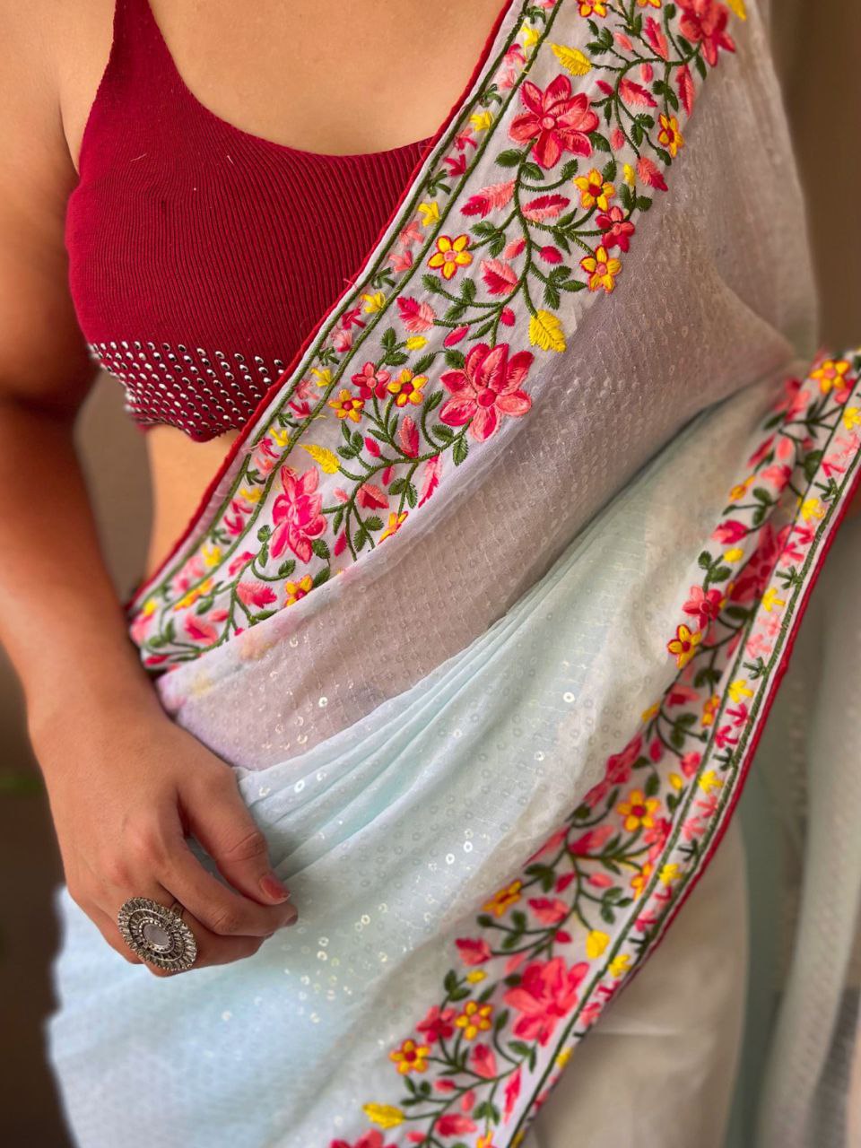 Party Wear Sequin Georgette Saree