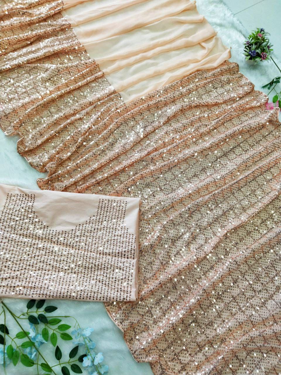 Party Wear Sequins Work Saree