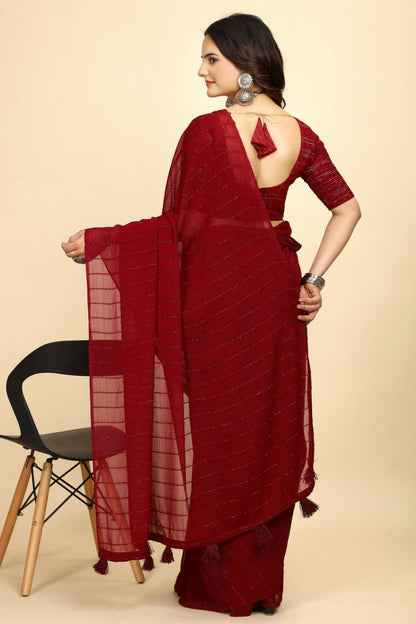 Party Wear Stripe Pattern Chiffon Saree