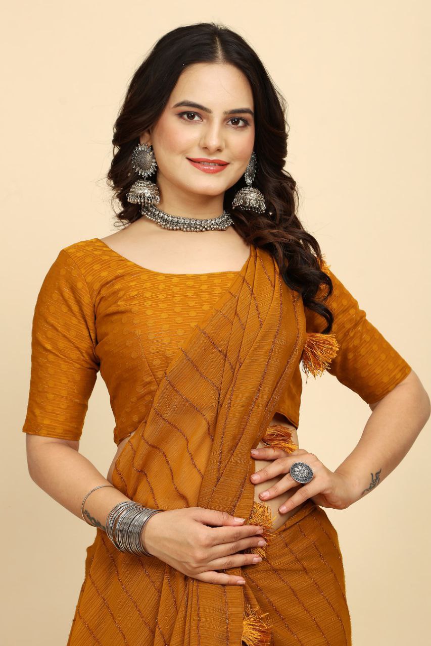 Party Wear Stripe Pattern Chiffon Saree