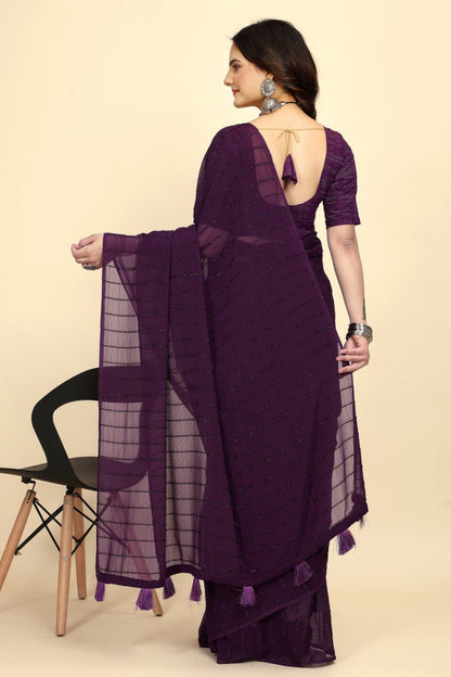 Party Wear Stripe Pattern Chiffon Saree