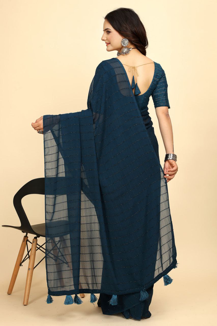 Party Wear Stripe Pattern Chiffon Saree