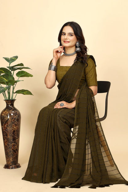 Party Wear Stripe Pattern Chiffon Saree
