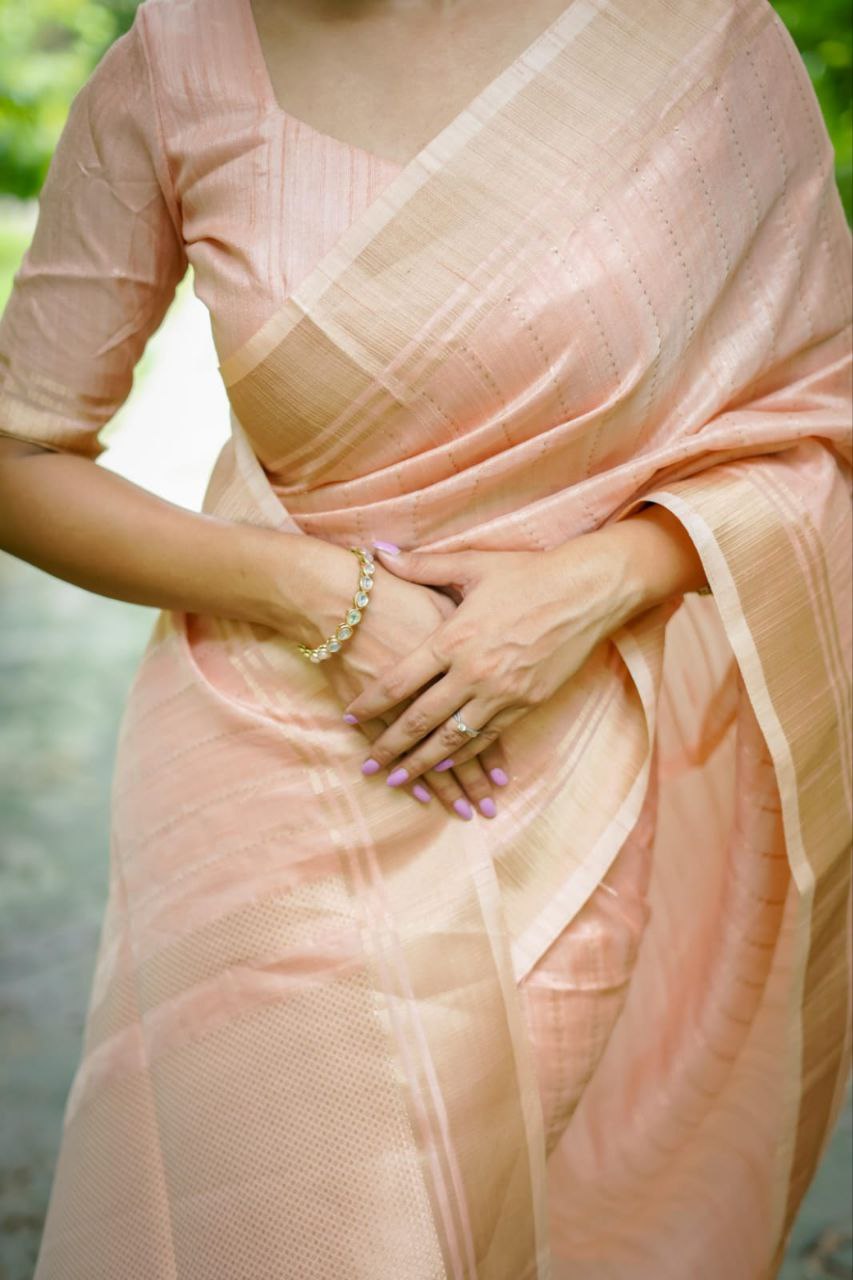 Peach Banarasi Raw Silk Saree