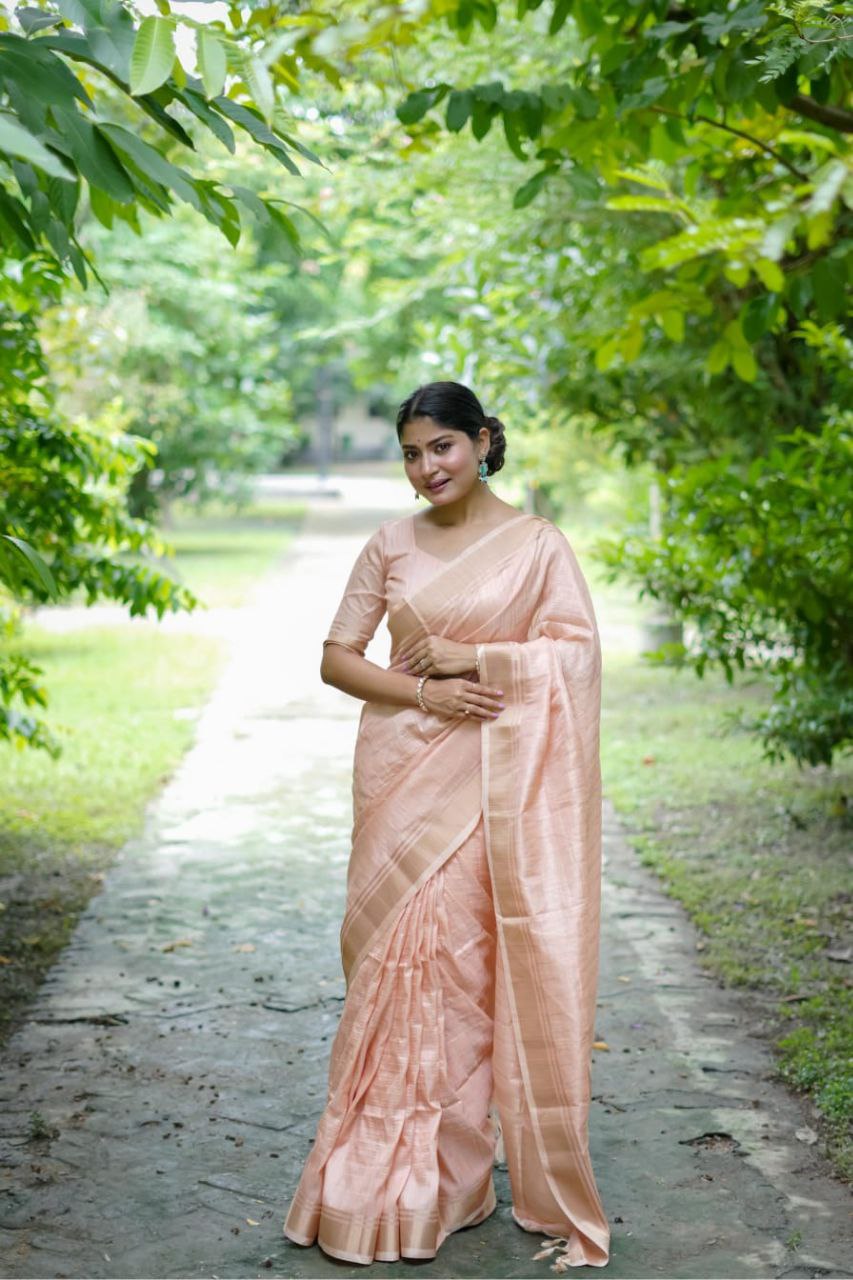 Peach Banarasi Raw Silk Saree