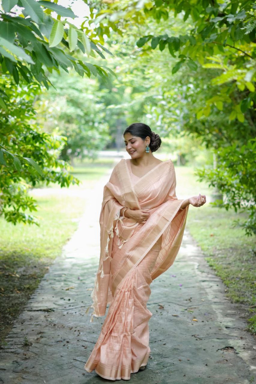 Peach Banarasi Raw Silk Saree