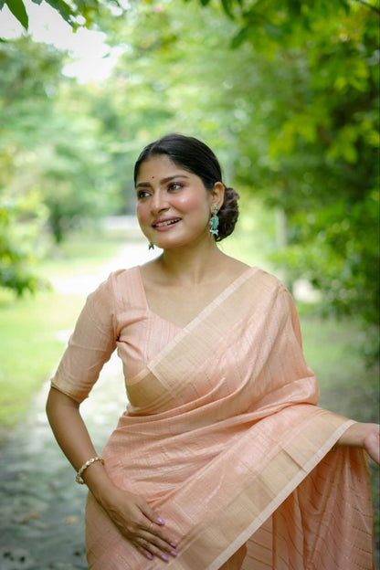 Peach Banarasi Raw Silk Saree