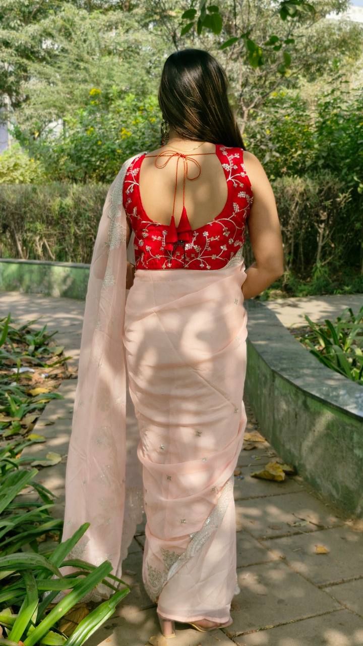 Peach Bollywood Style Organza Saree