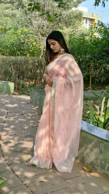 Peach Bollywood Style Organza Saree