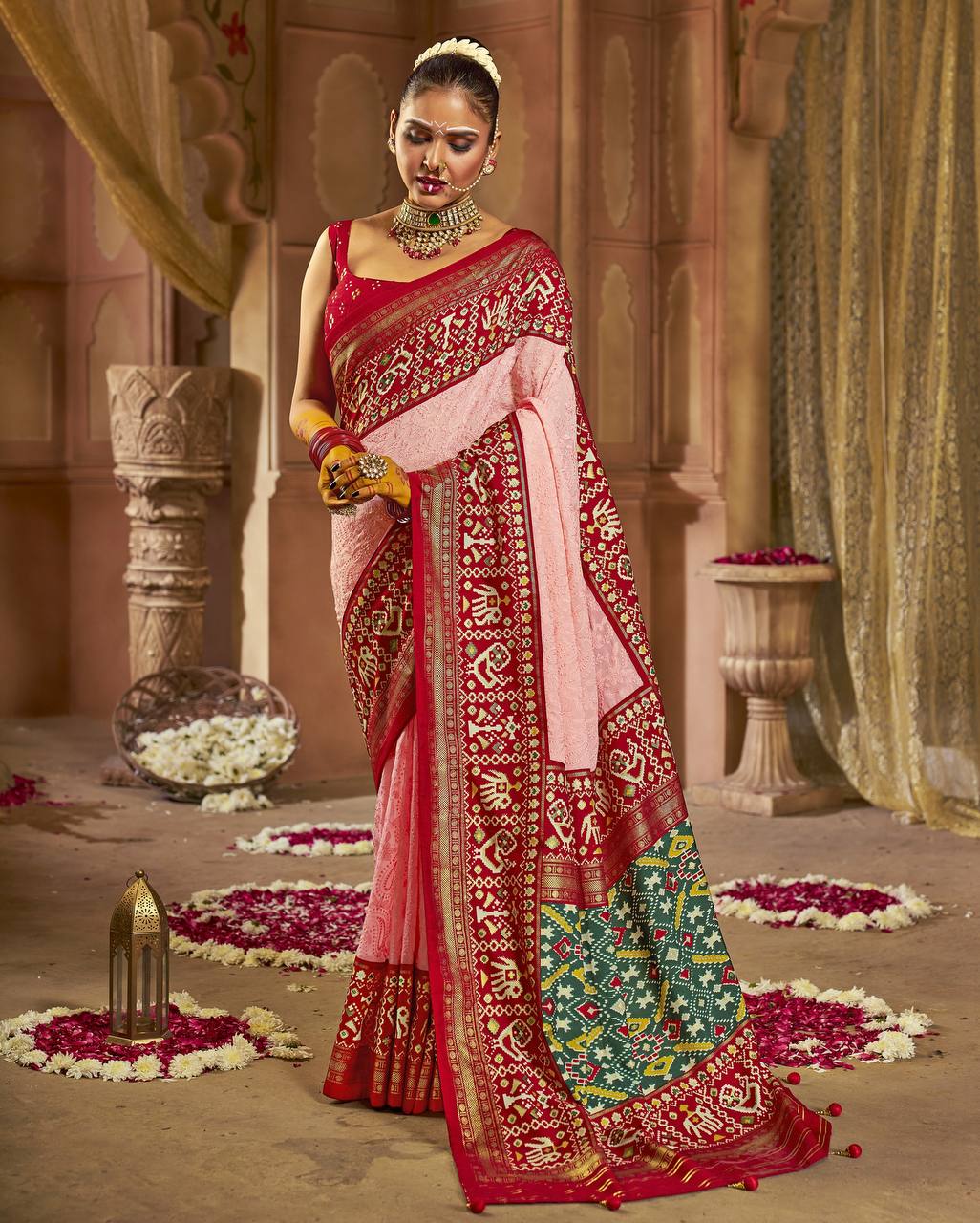 Peach Chikankari Work Georgette Saree For Wedding