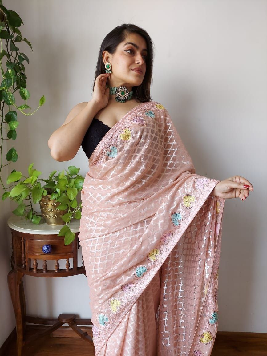 Peach Designer Party Wear Georgette Saree