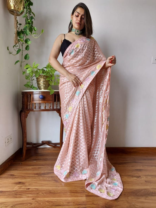 Peach Designer Party Wear Georgette Saree