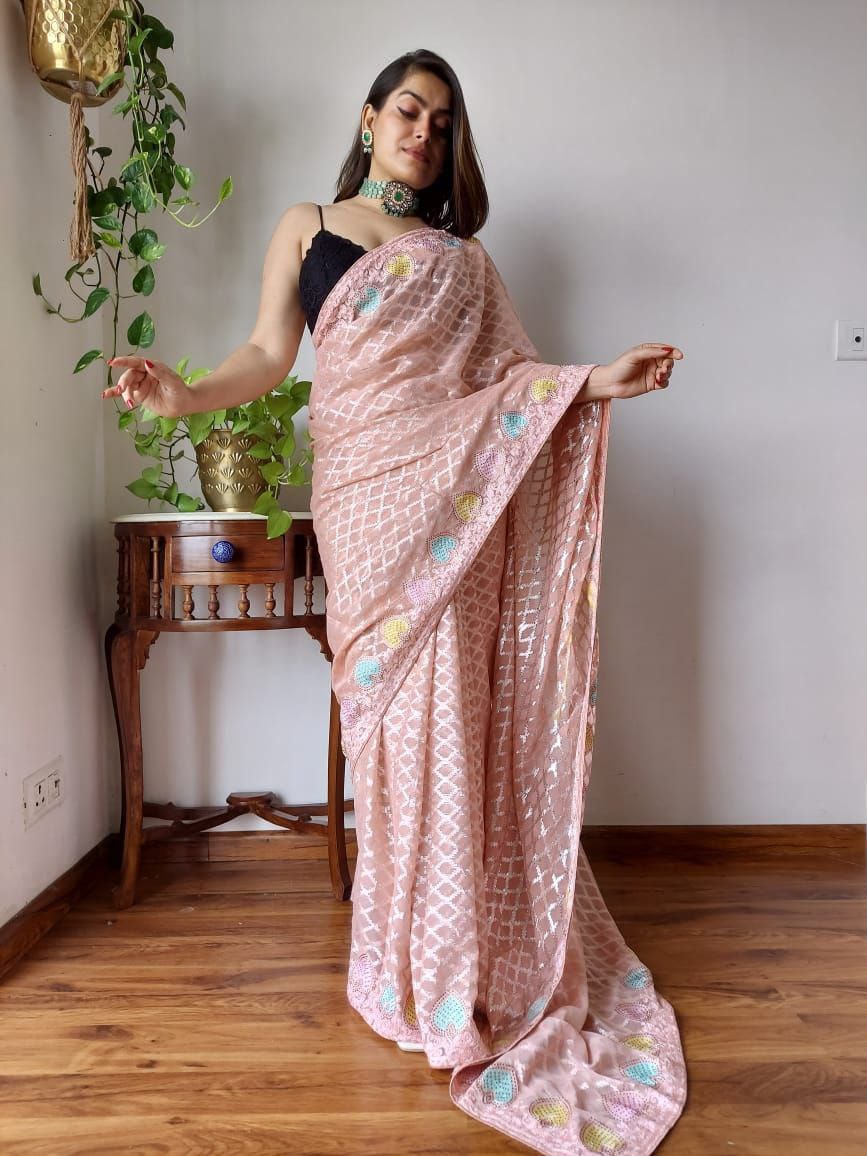 Peach Designer Party Wear Georgette Saree