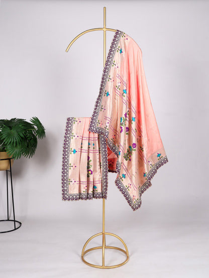 Peach Jacquard Silk Paithani Dupatta