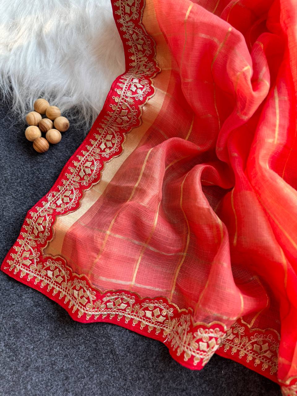 Peach Kota Doriya Zari Chex Saree
