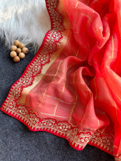 Peach Kota Doriya Zari Chex Saree