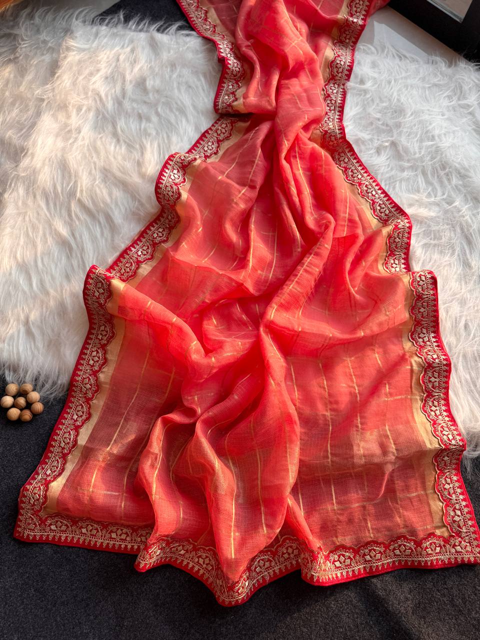 Peach Kota Doriya Zari Chex Saree