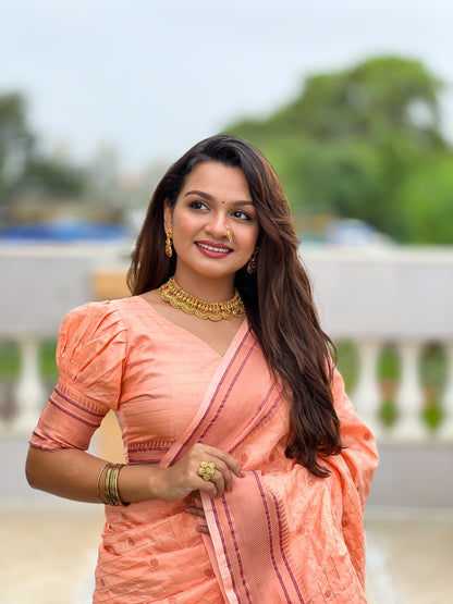 Peach Maharashtrian Paithani Silk Saree