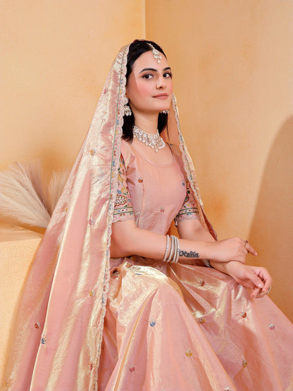 Peach Party Wear Fendy Silk Saree