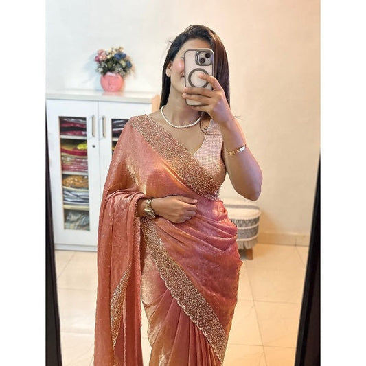 Peach Party Wear Space Silk Saree