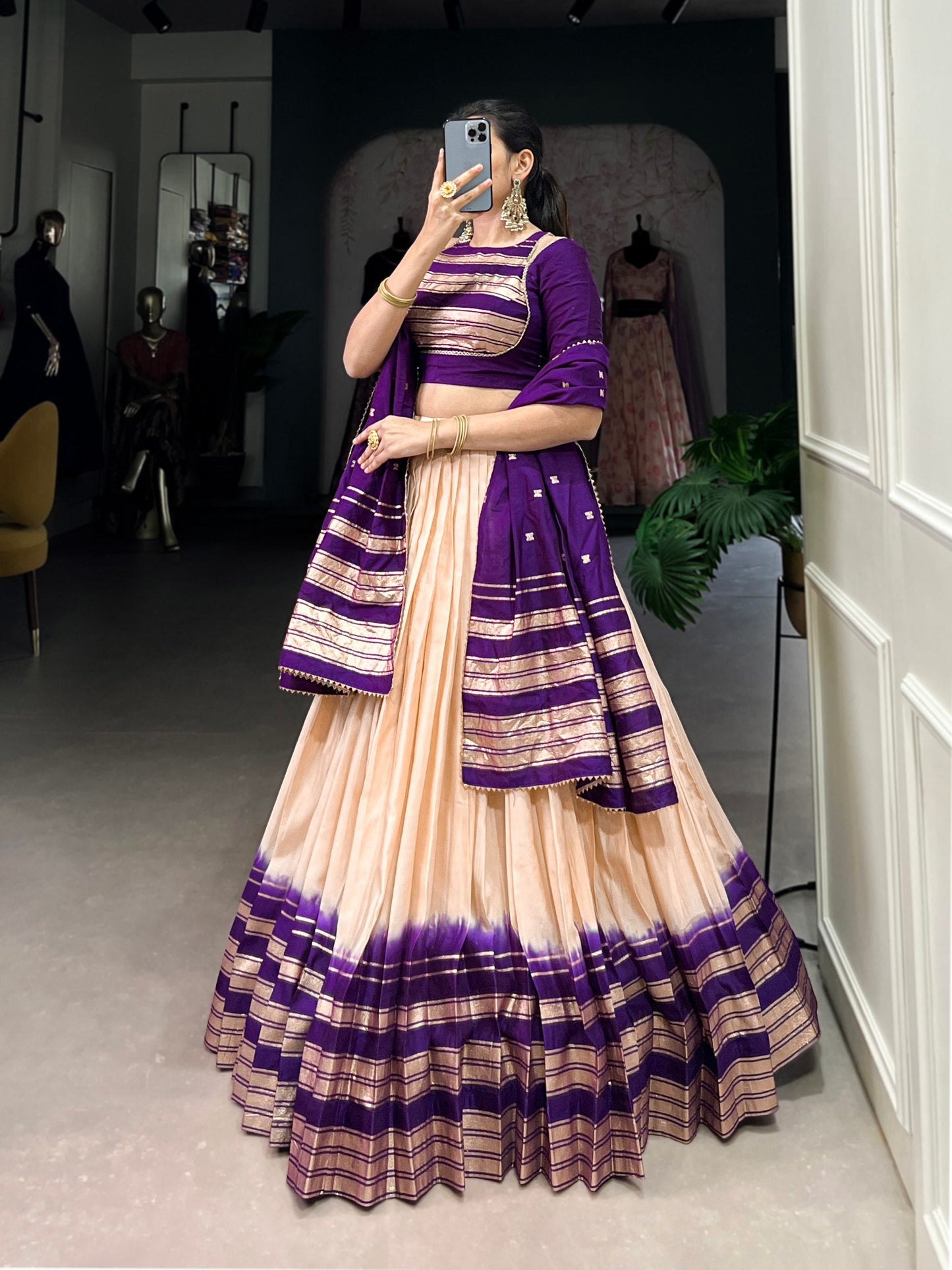 Peach & Purple Designer Chanderi Lehenga