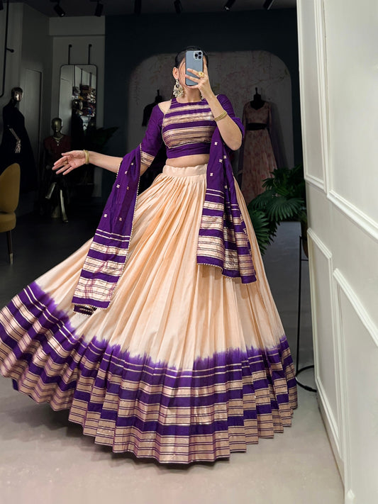 Peach & Purple Designer Chanderi Lehenga