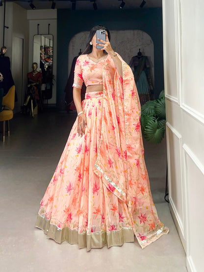 Peach Tabby Silk Lehenga Choli