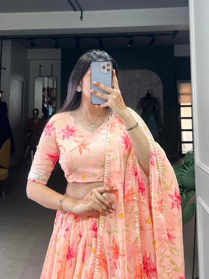 Peach Tabby Silk Lehenga Choli