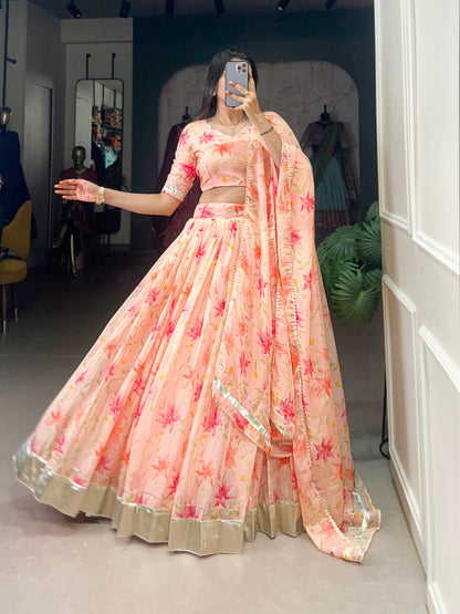 Peach Tabby Silk Lehenga Choli