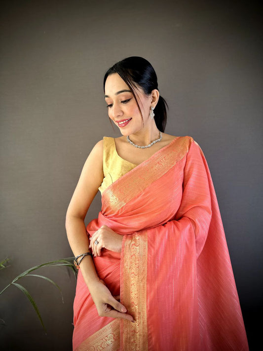 Peach Traditional Cotton Saree