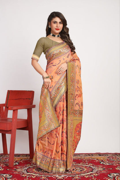 Peach Traditional Pashmina Silk Saree