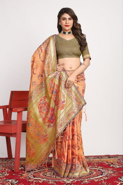 Peach Traditional Pashmina Silk Saree