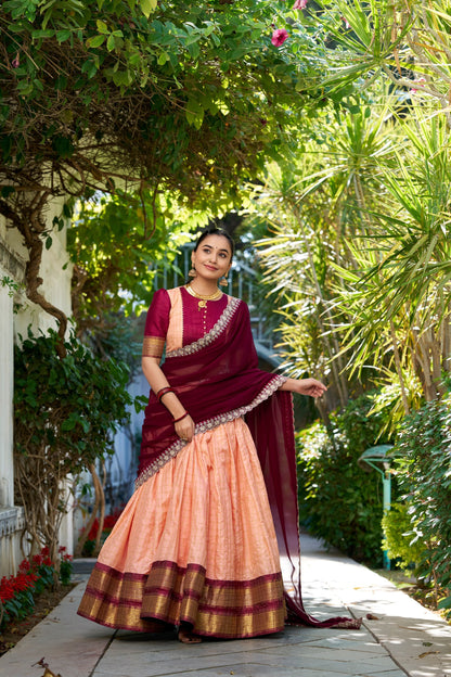 Peach Traditional Zari Chex Lehenga