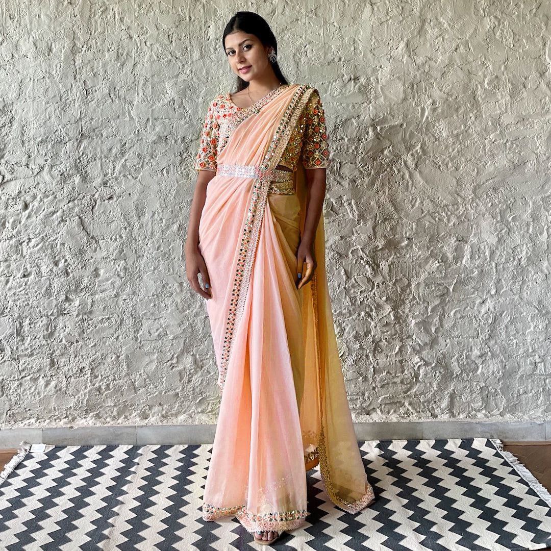 Peach Wedding Wear Georgette Saree