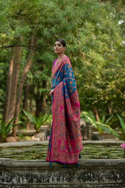 Peacock Blue Wedding Wear Pashmina Silk Saree