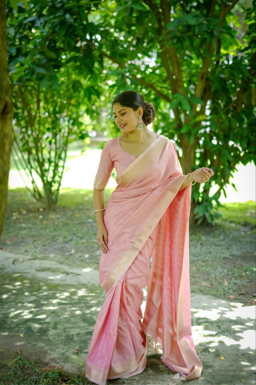 Pink Banarasi Raw Silk Saree