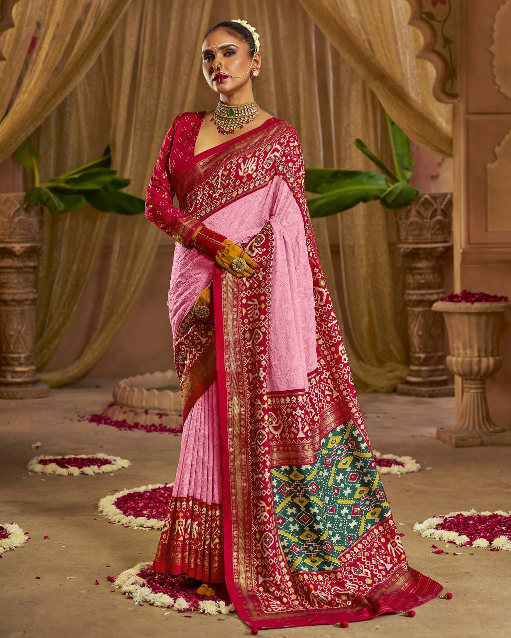 Pink Chikankari Work Georgette Saree For Wedding