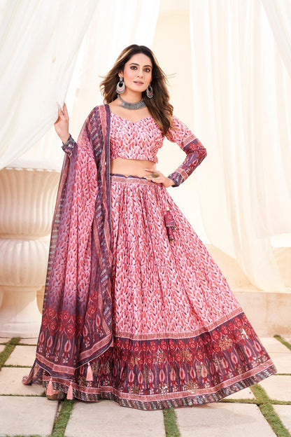 Pink Chinon Lehenga Choli For Wedding