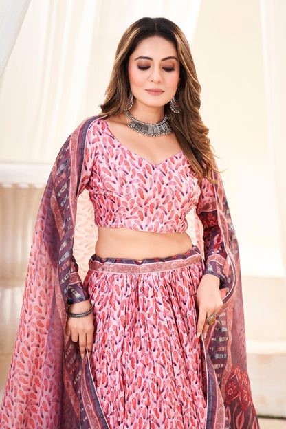 Pink Chinon Lehenga Choli For Wedding