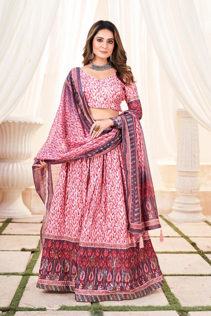 Pink Chinon Lehenga Choli For Wedding