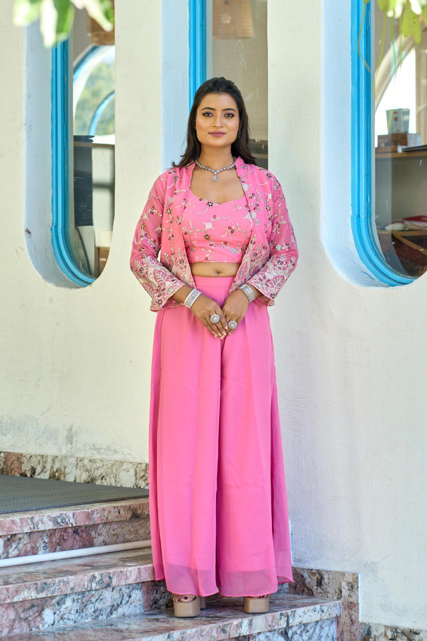 Pink Designer Ethnic Palazzo Set For Wedding